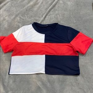 Red white and blue crop top two pieces casual wear